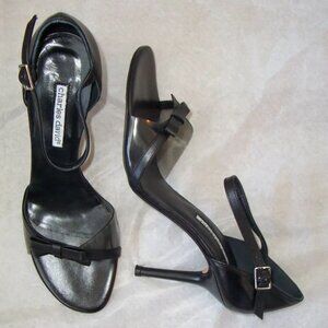 CHARLES DAVID Black Leather Clear Panel Bow Sandals Shoes 10